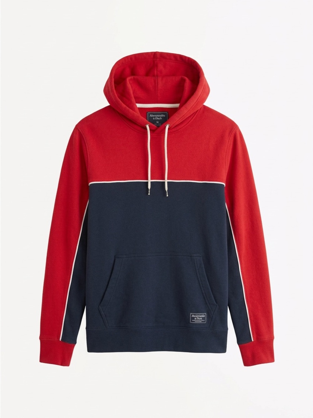 Abercrombie & Fitch Red and Navy Colorblock Pullover Hoodie